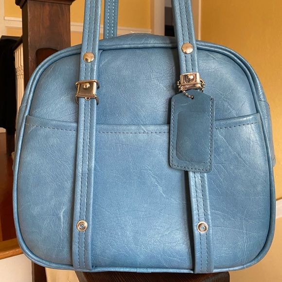 🔵 Vintage Pam Am Like Blue faux leather travel carry-on bag 🧳 made in 🇨🇦 - Picture 3 of 12